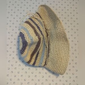 Bucket Hat one size 20" width muted colors, tan blue purple, rafia, pape…